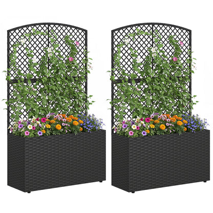 Set Of 2 49 Inch Raised Garden Bed, Trellis, Wicker Planter Box, Black Raised Garden Beds at Gallery Canada
