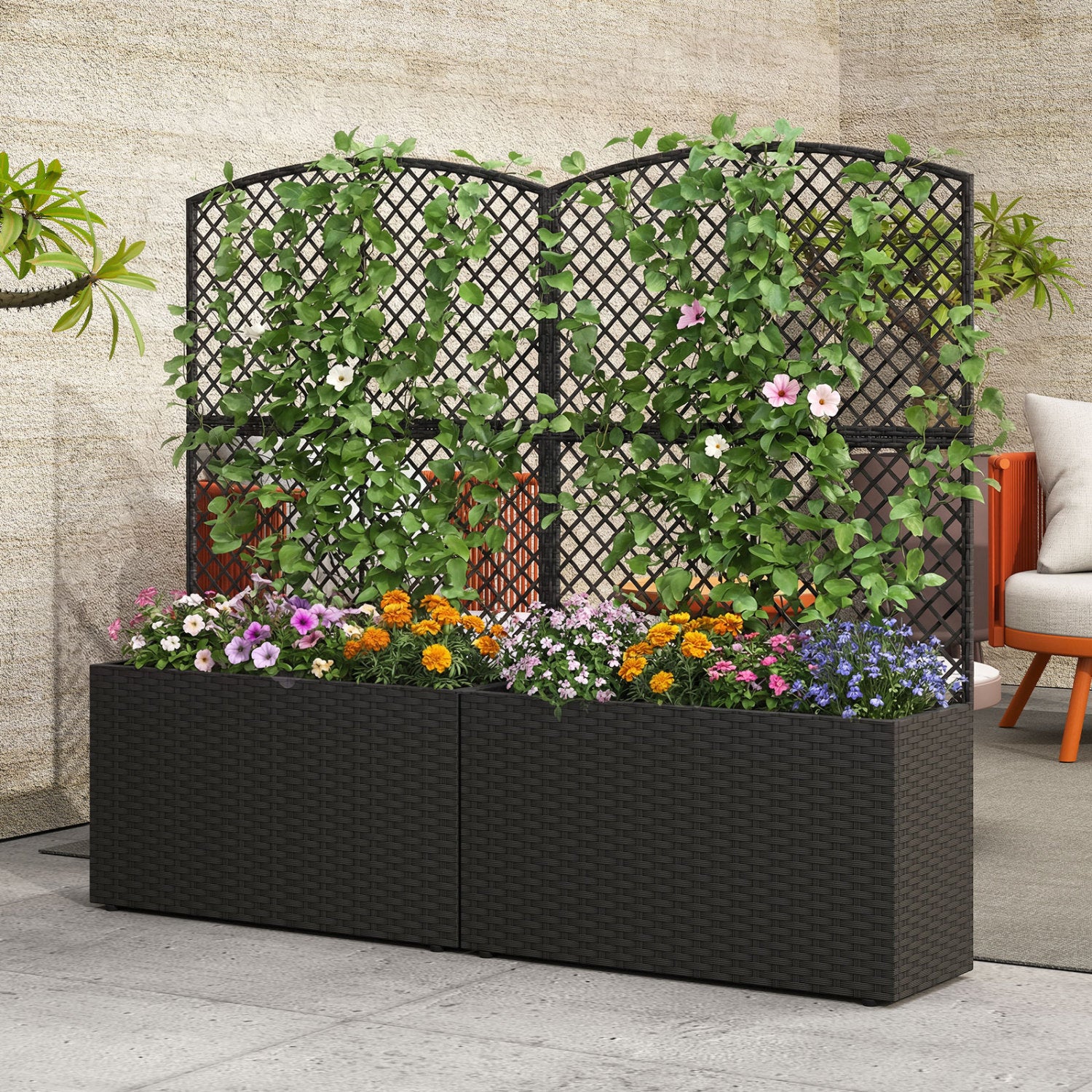 Set Of 2 49 Inch Raised Garden Bed, Trellis, Wicker Planter Box, Black Raised Garden Beds at Gallery Canada