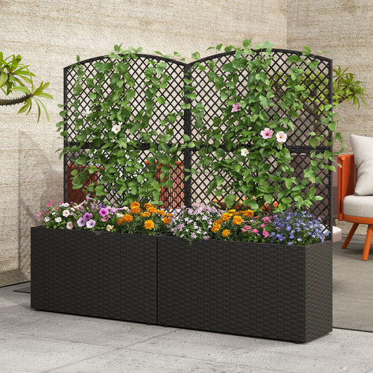 Set Of 2 49 Inch Raised Garden Bed, Trellis, Wicker Planter Box, Black Raised Garden Beds Black at Gallery Canada