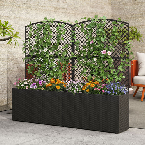 Set Of 2 49 Inch Raised Garden Bed, Trellis, Wicker Planter Box, Black