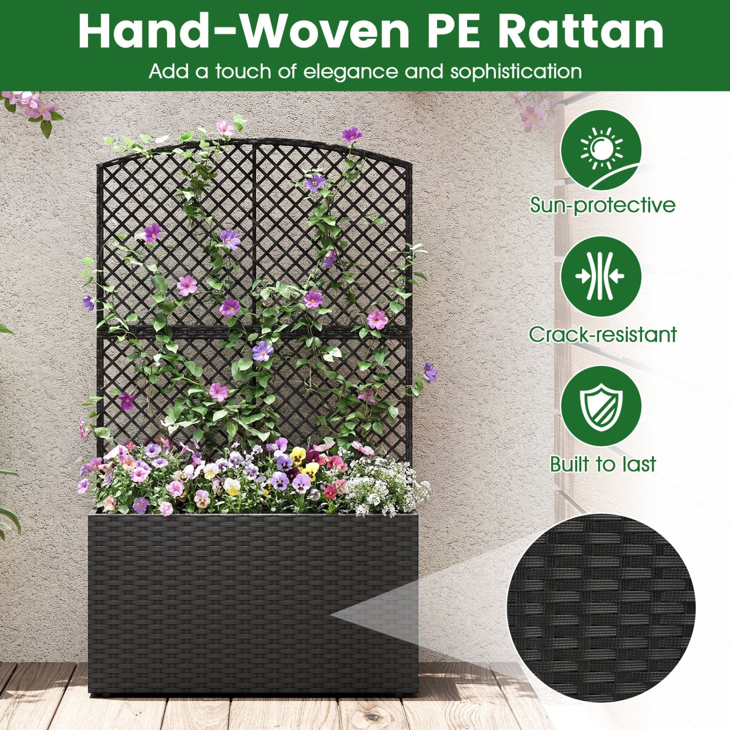 Set Of 2 49 Inch Raised Garden Bed, Trellis, Wicker Planter Box, Black Raised Garden Beds at Gallery Canada