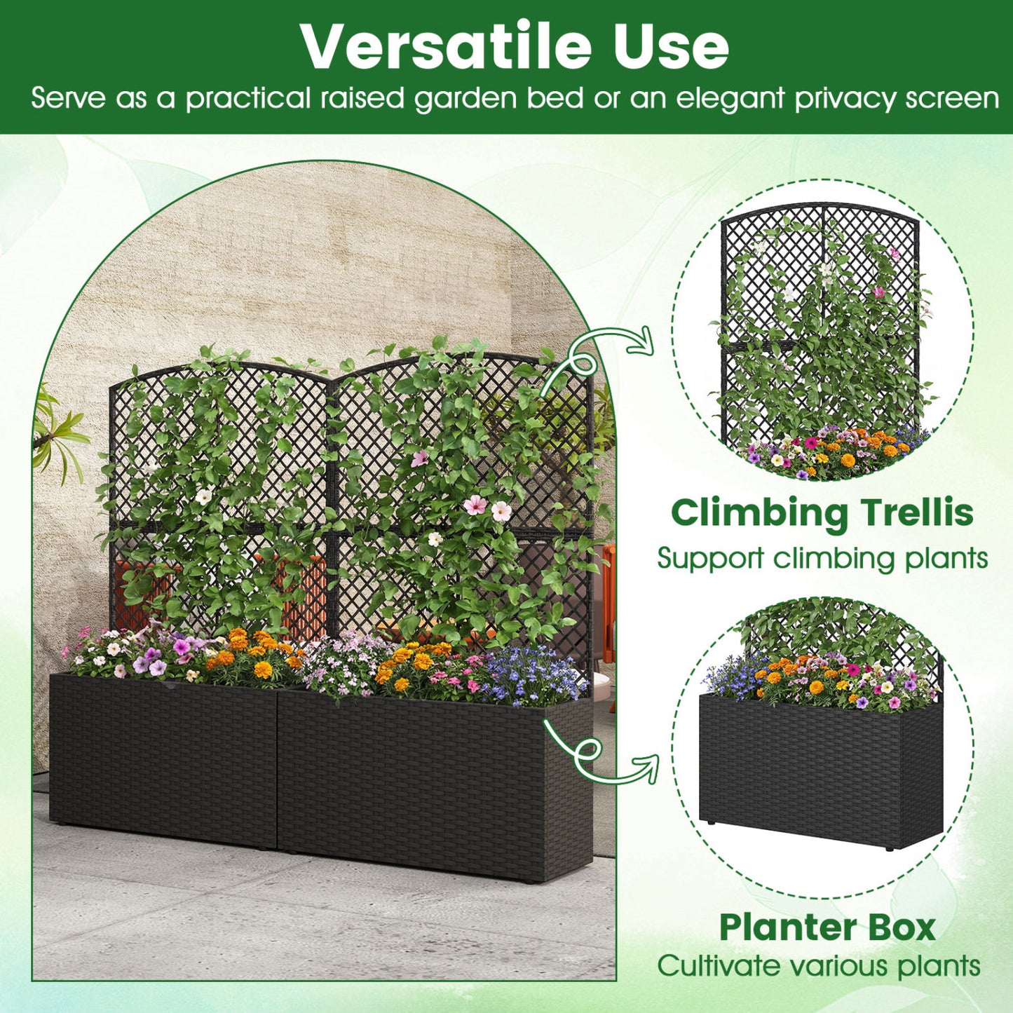 Set Of 2 49 Inch Raised Garden Bed, Trellis, Wicker Planter Box, Black Raised Garden Beds at Gallery Canada