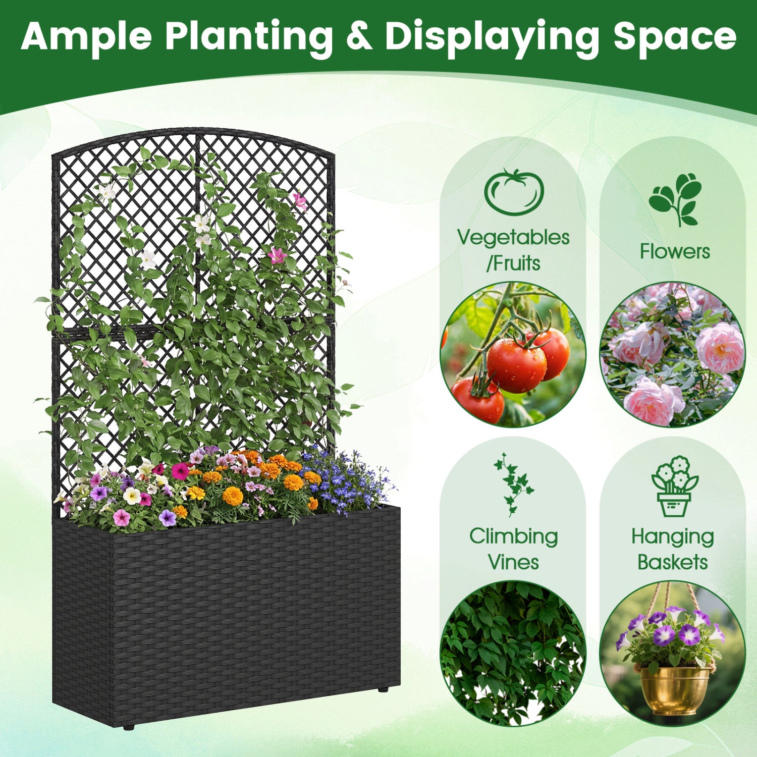 Set Of 2 49 Inch Raised Garden Bed, Trellis, Wicker Planter Box, Black Raised Garden Beds at Gallery Canada
