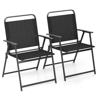 Set Of 2/4/6 Outdoor Folding Chairs, Breathable Seat, Black Patio Dining Chairs Black at Gallery Canada