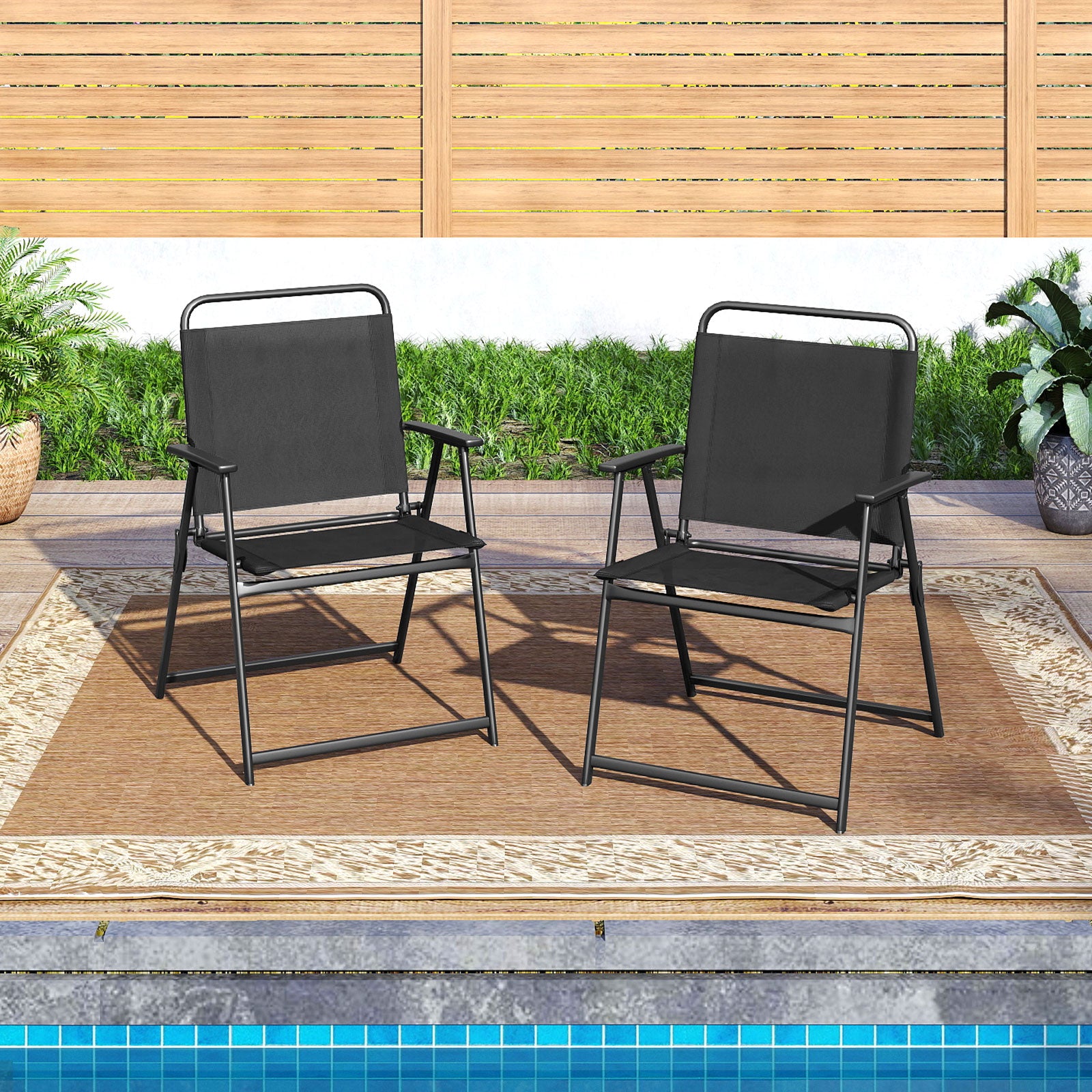 Set Of 2/4/6 Outdoor Folding Chairs, Breathable Seat, Black Patio Dining Chairs at Gallery Canada