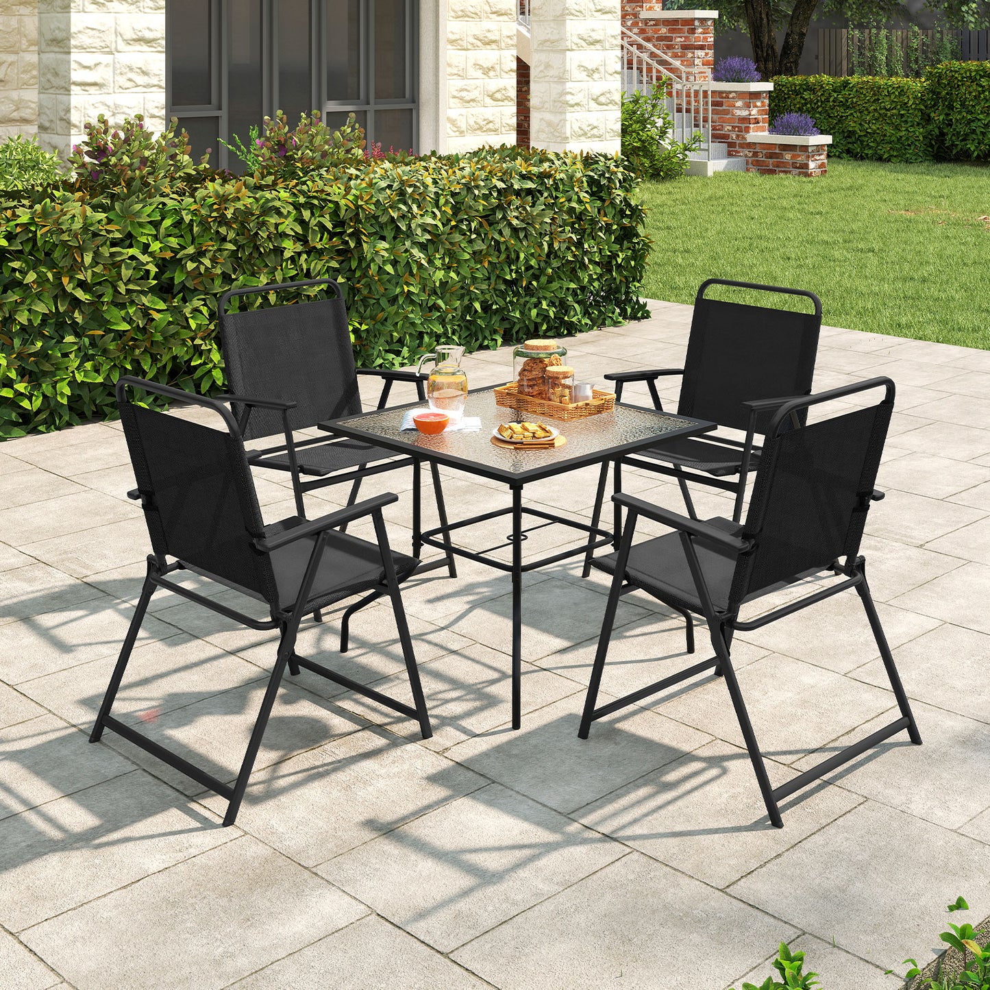 Set Of 2/4/6 Outdoor Folding Chairs, Breathable Seat, Black Patio Dining Chairs at Gallery Canada
