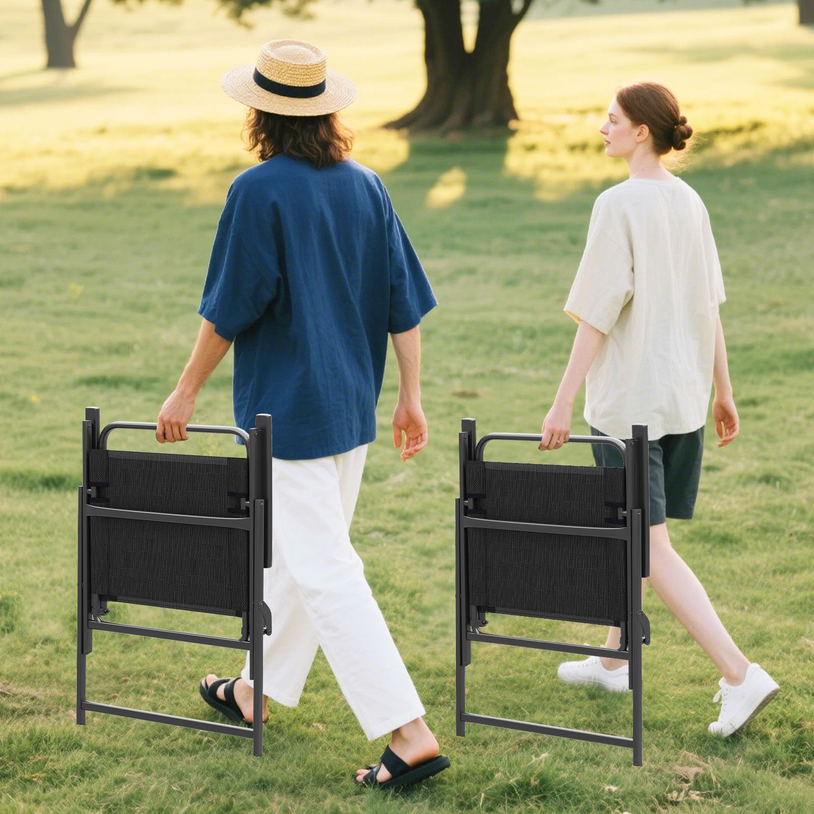 Set Of 2/4/6 Outdoor Folding Chairs, Breathable Seat, Black Patio Dining Chairs at Gallery Canada