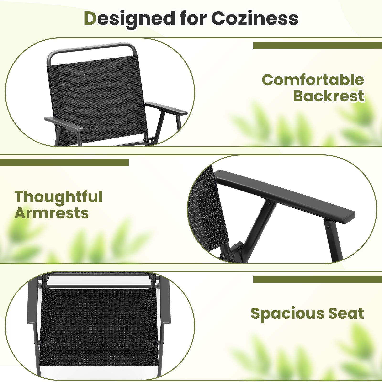 Set Of 2/4/6 Outdoor Folding Chairs, Breathable Seat, Black Patio Dining Chairs at Gallery Canada