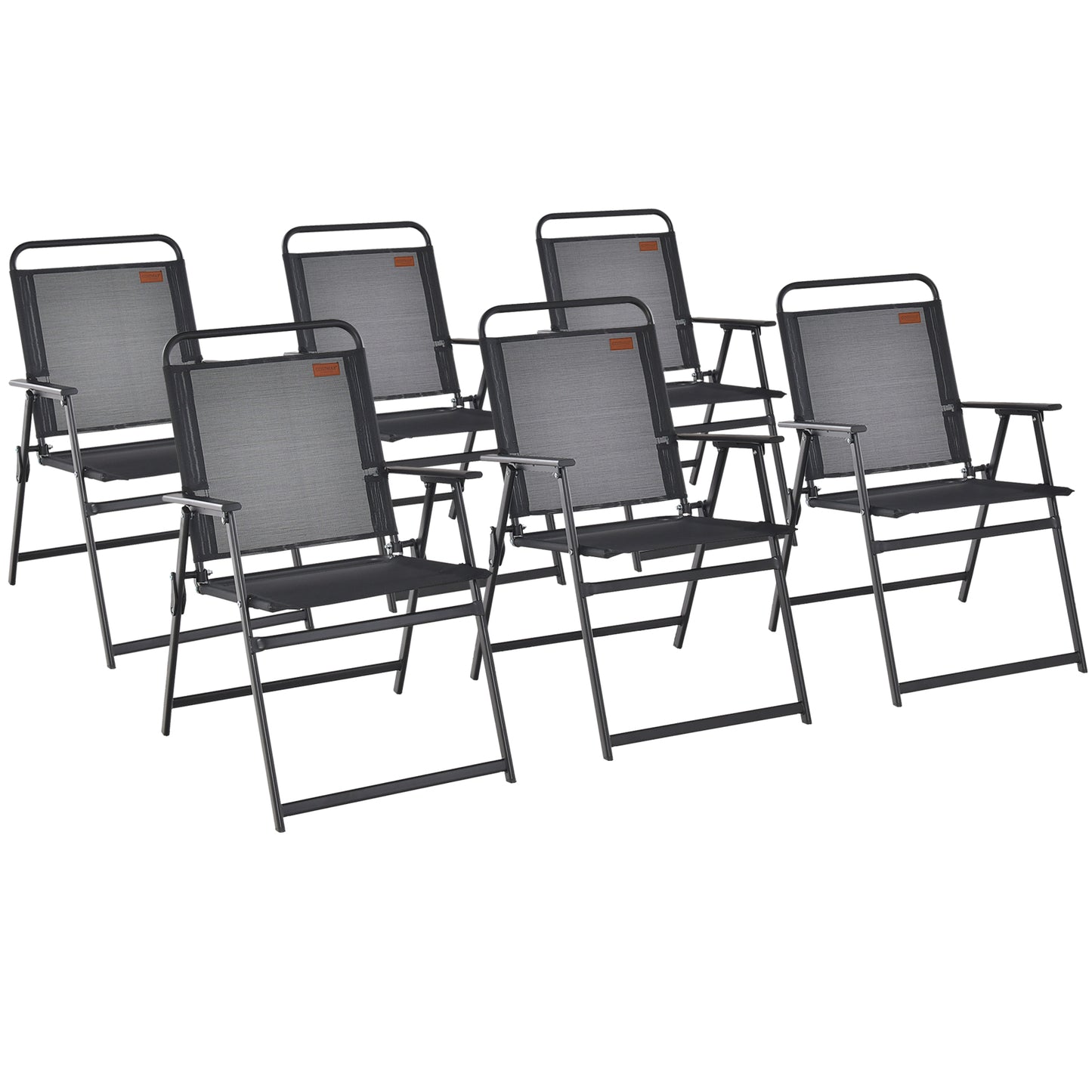 Set of 6 Outdoor Folding Chairs, Breathable Seat, Black Patio Dining Chairs at Gallery Canada