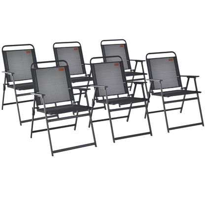 Set of 6 Outdoor Folding Chairs, Breathable Seat, Black Patio Dining Chairs Black at Gallery Canada