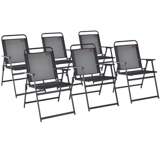 Set of 6 Outdoor Folding Chairs, Breathable Seat, Black Patio Dining Chairs Black at Gallery Canada