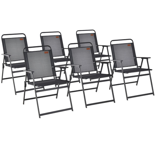 Set of 6 Outdoor Folding Chairs, Breathable Seat, Black