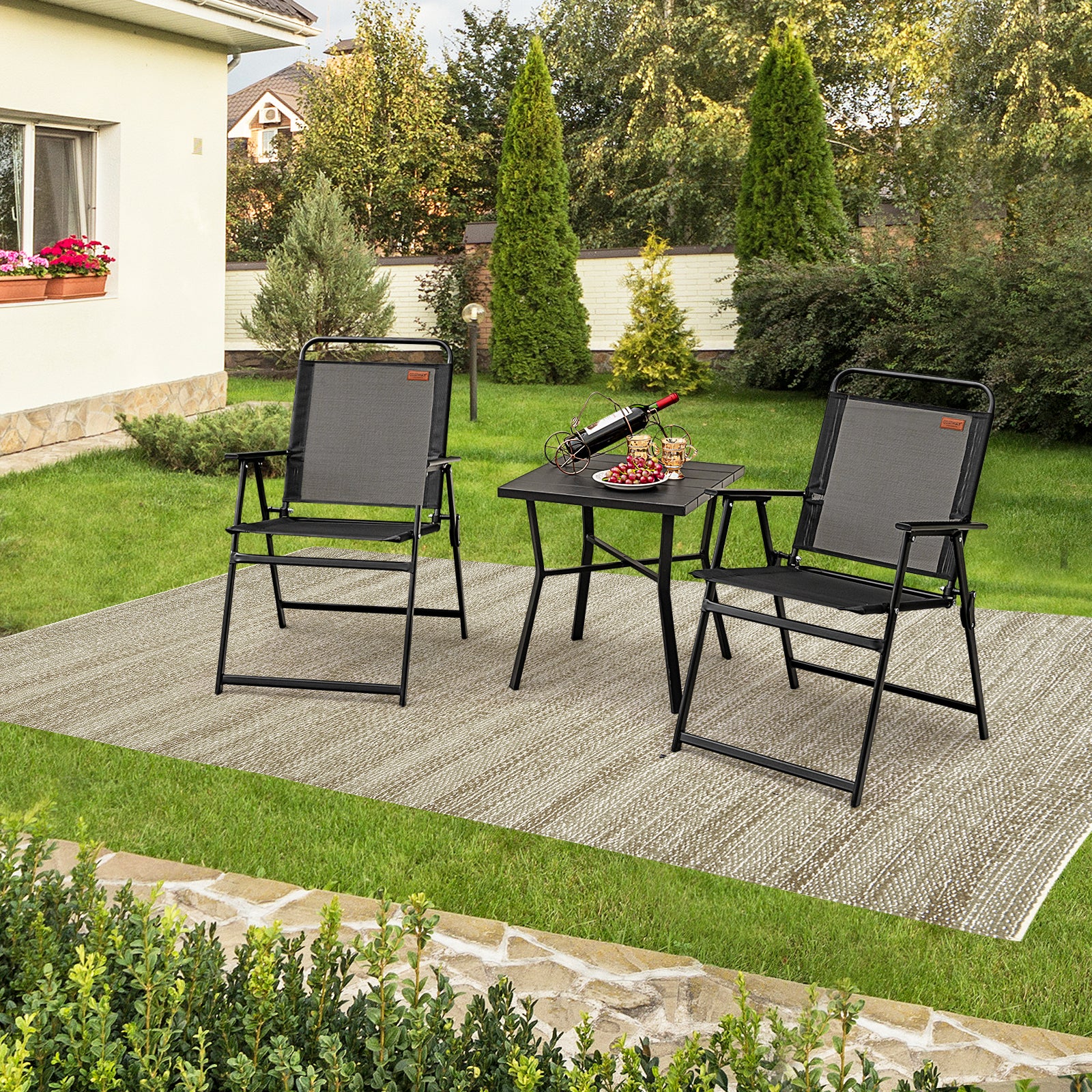 Set of 6 Outdoor Folding Chairs, Breathable Seat, Black Patio Dining Chairs at Gallery Canada