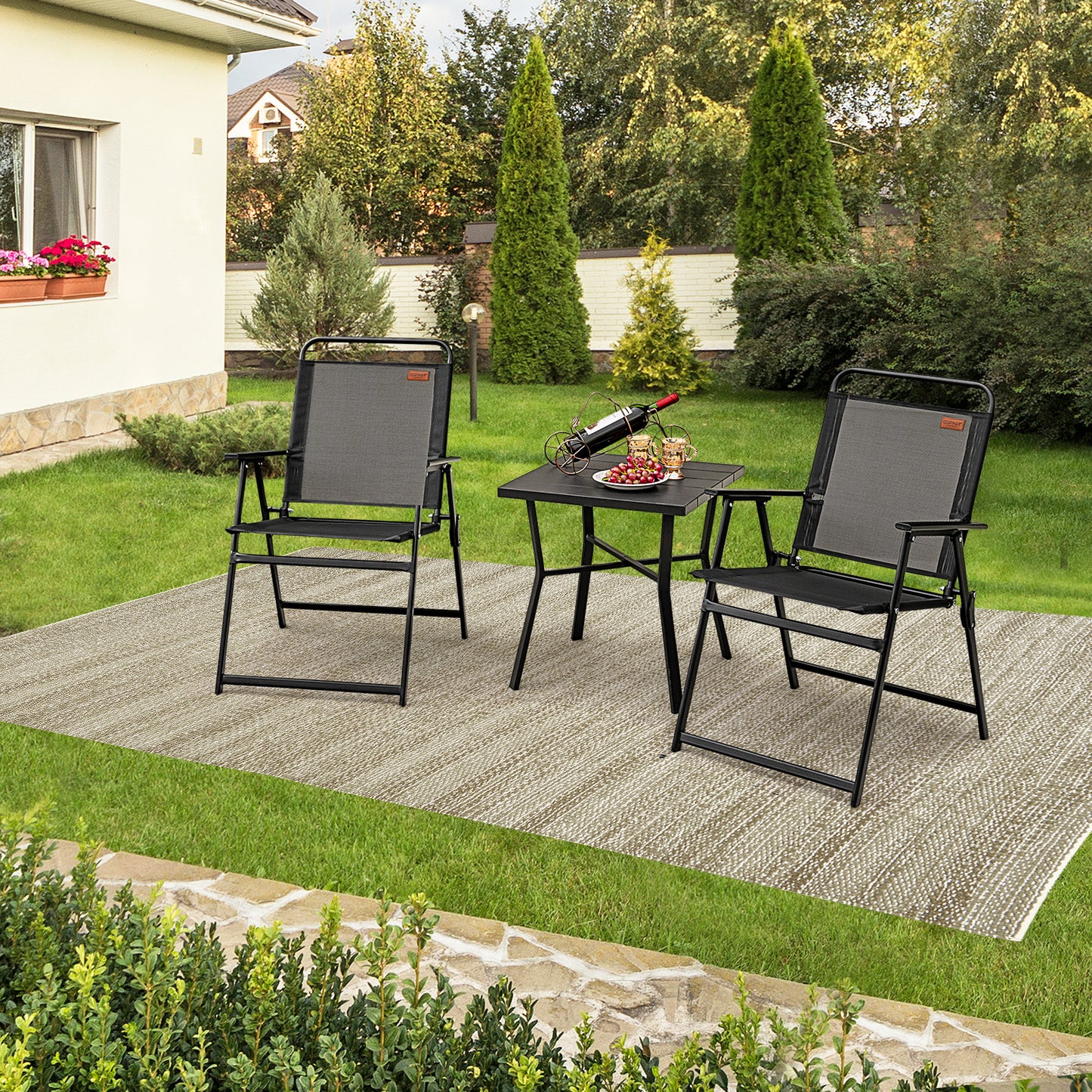 Set of 6 Outdoor Folding Chairs, Breathable Seat, Black Patio Dining Chairs at Gallery Canada