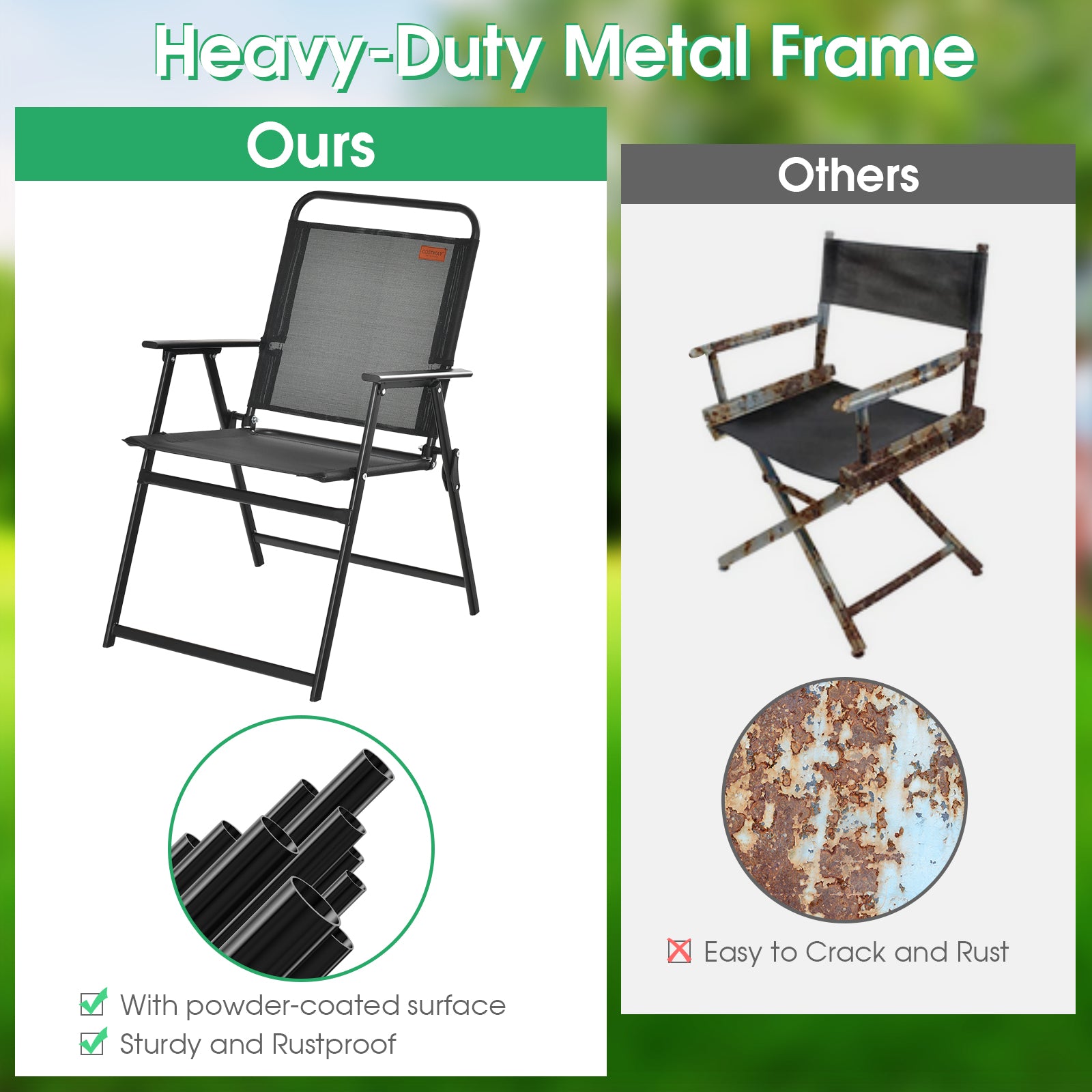 Set of 6 Outdoor Folding Chairs, Breathable Seat, Black Patio Dining Chairs at Gallery Canada