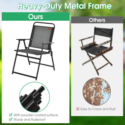Set of 6 Outdoor Folding Chairs, Breathable Seat, Black Patio Dining Chairs at Gallery Canada