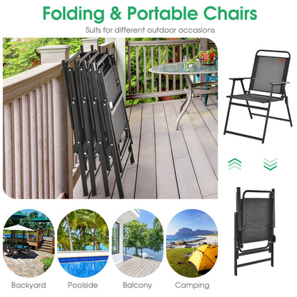 Set of 6 Outdoor Folding Chairs, Breathable Seat, Black Patio Dining Chairs at Gallery Canada