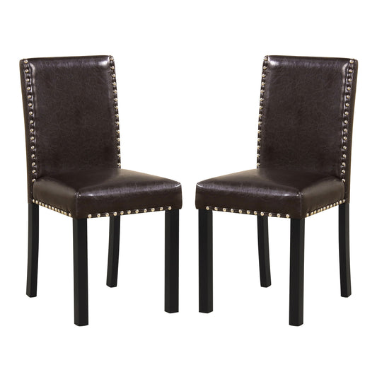 Set Of 2 Faux Leather Upholstered Parsons Dining Chairs Dining Chairs Brown/Black at Gallery Canada