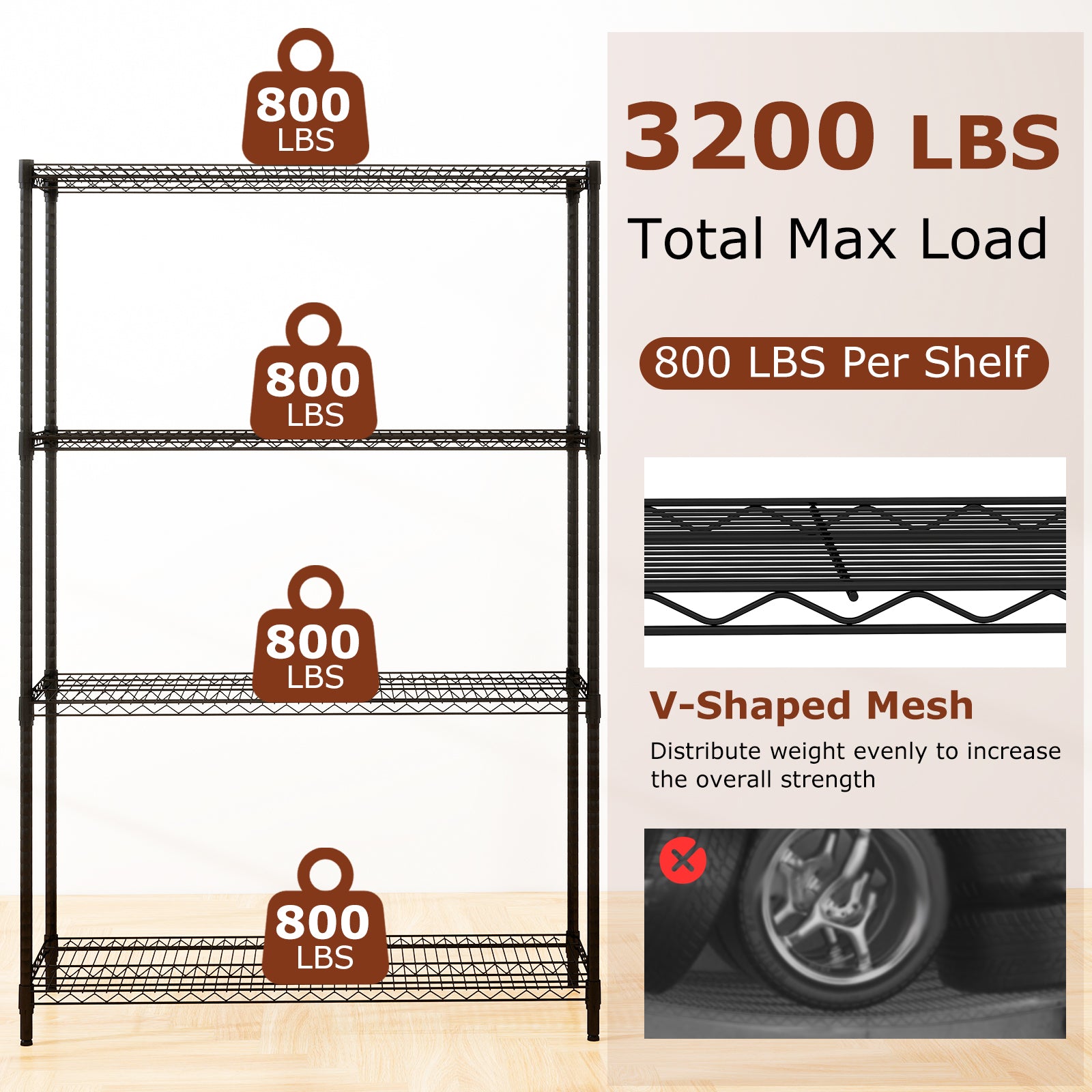 Set of 2 4-Tier Metal Storage Shelving Unit with V-Shaped Wire Rack, Black Baker's Racks at Gallery Canada