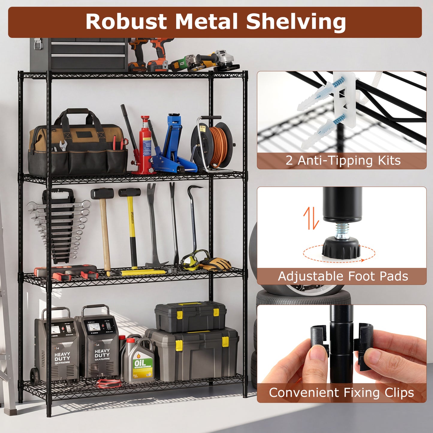 Set of 2 4-Tier Metal Storage Shelving Unit with V-Shaped Wire Rack, Black Baker's Racks at Gallery Canada