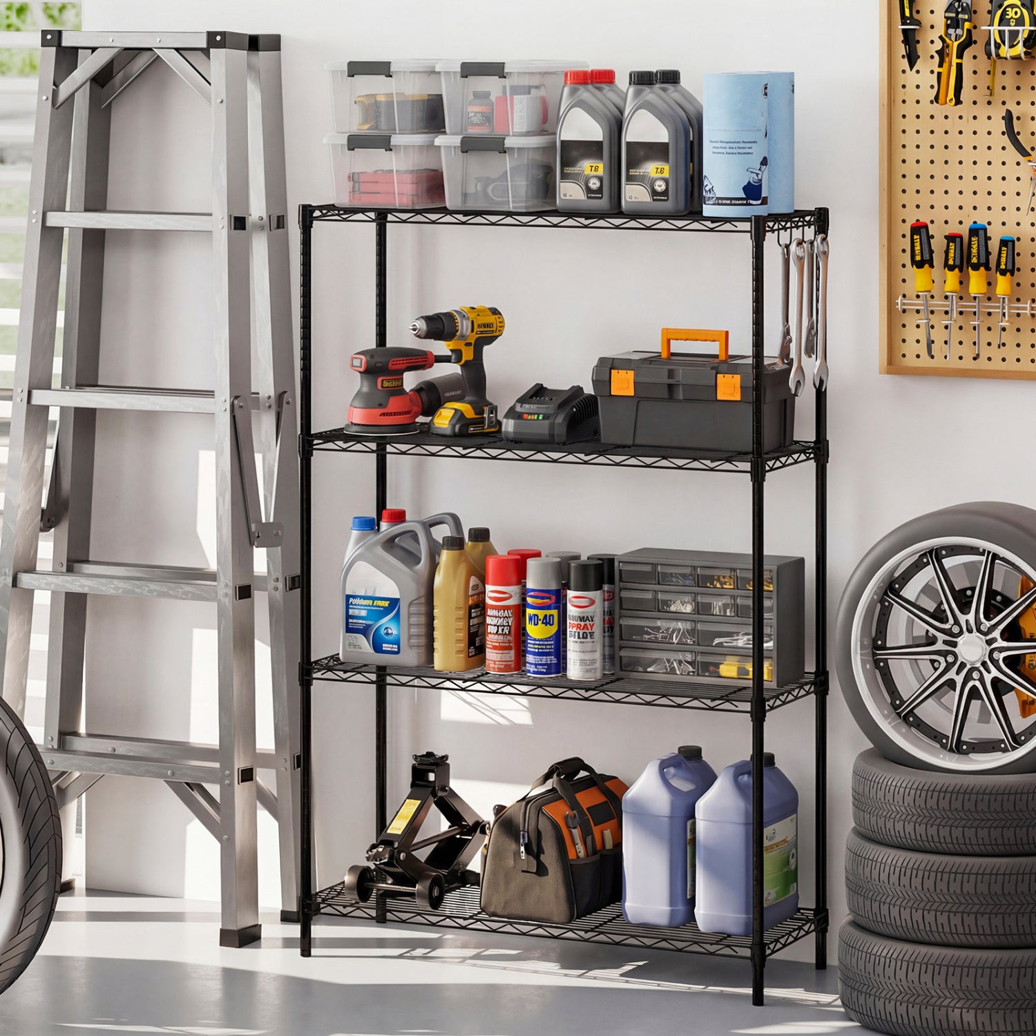 Set of 2 4-Tier Metal Storage Shelving Unit with V-Shaped Wire Rack and 1000 LBS Capacity, Black Garages at Gallery Canada