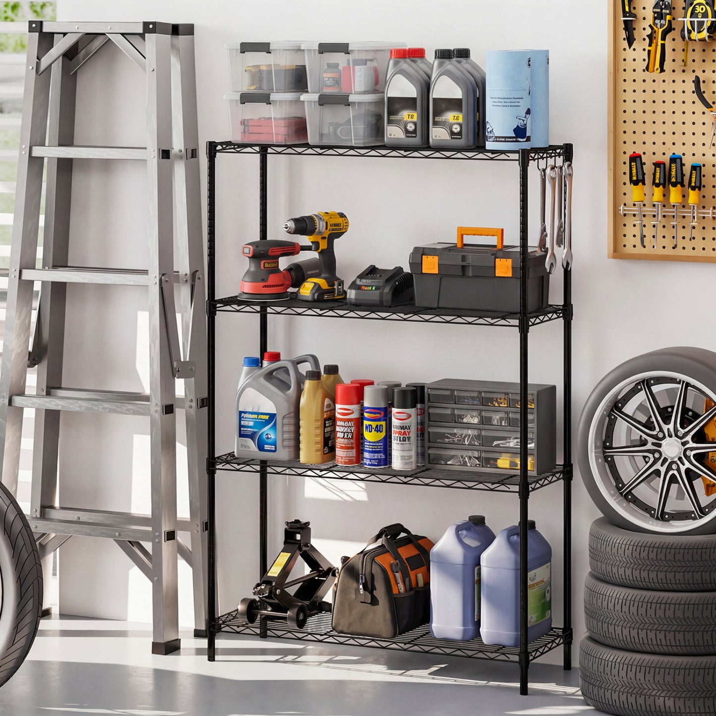 Set of 2 4-Tier Metal Storage Shelving Unit with V-Shaped Wire Rack and 1000 LBS Capacity, Black Garages at Gallery Canada