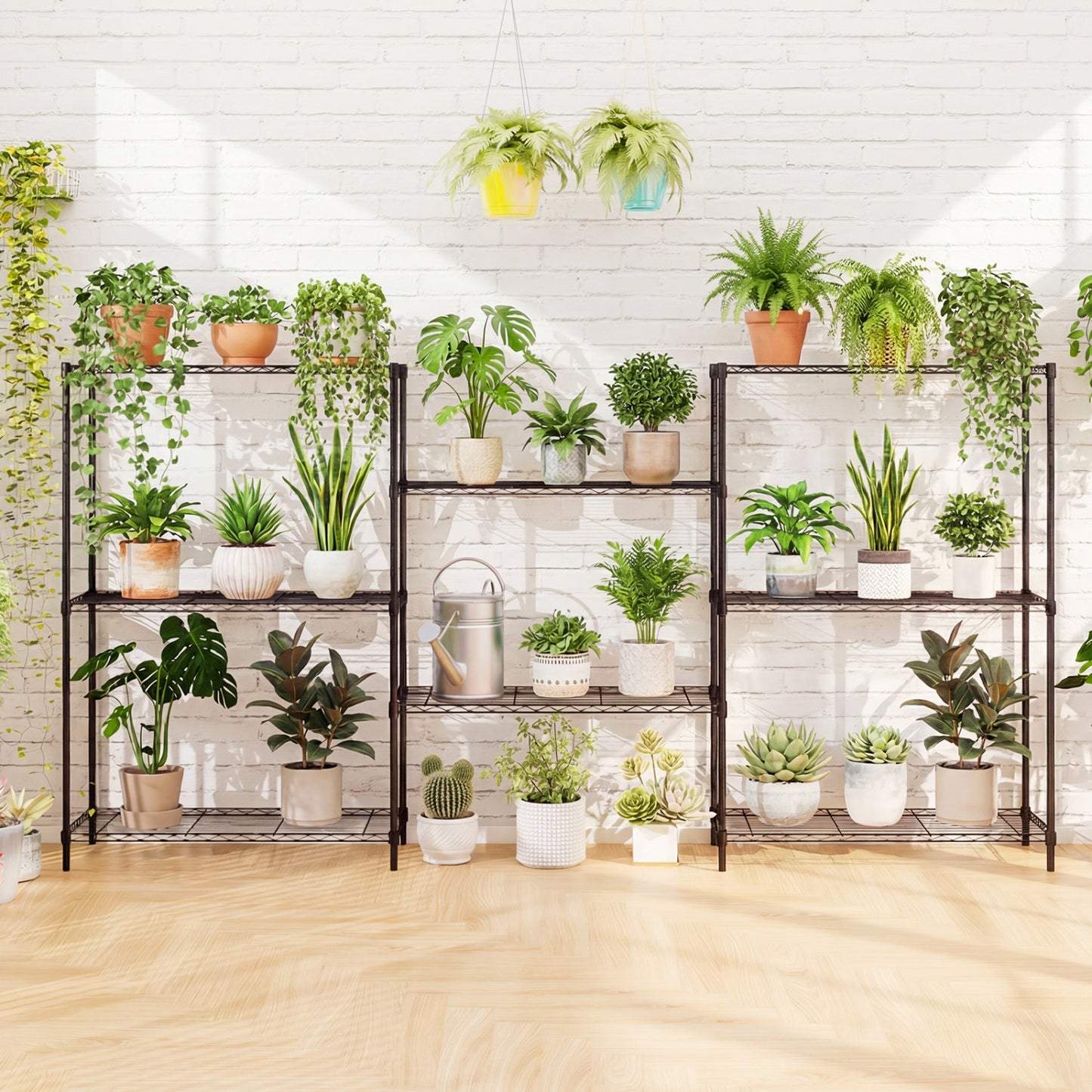 Set of 2 4-Tier Metal Storage Shelving Unit with V-Shaped Wire Rack and 1000 LBS Capacity, Black Garages at Gallery Canada