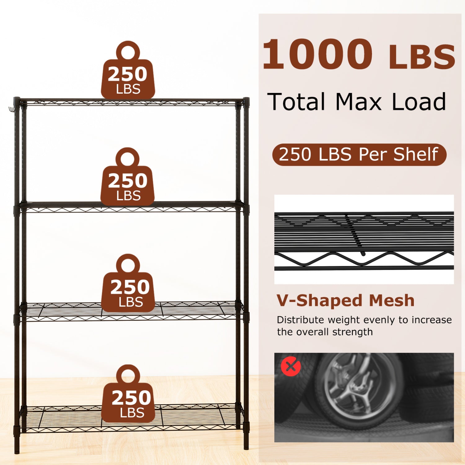 Set of 2 4-Tier Metal Storage Shelving Unit with V-Shaped Wire Rack and 1000 LBS Capacity, Black Garages at Gallery Canada