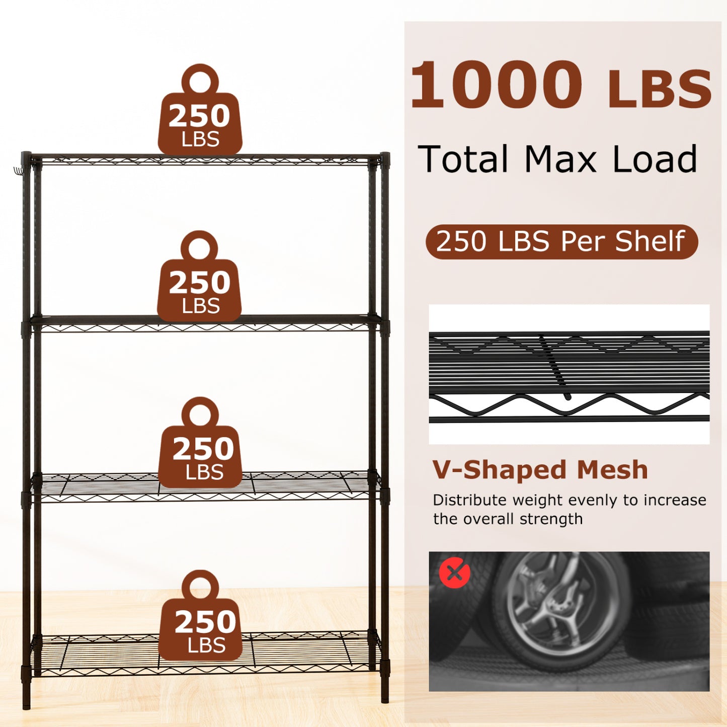 Set of 2 4-Tier Metal Storage Shelving Unit with V-Shaped Wire Rack and 1000 LBS Capacity, Black Garages at Gallery Canada