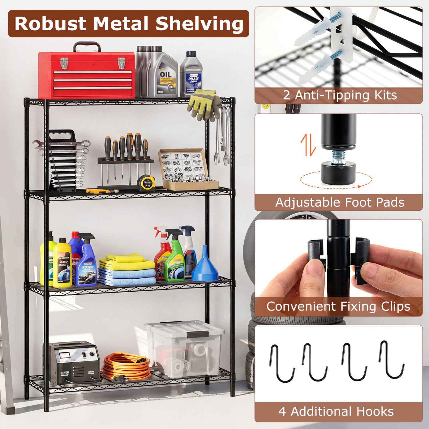 Set of 2 4-Tier Metal Storage Shelving Unit with V-Shaped Wire Rack and 1000 LBS Capacity, Black Garages at Gallery Canada