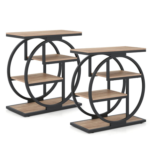 Set of 2 4-Tier Narrow End Table, Storage Shelves, Gray
