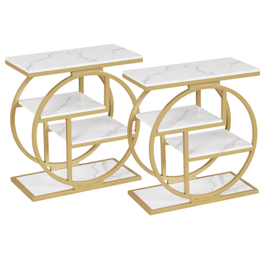 Set Of 2 4-Tier Narrow End Table, White End & Side Tables White at Gallery Canada