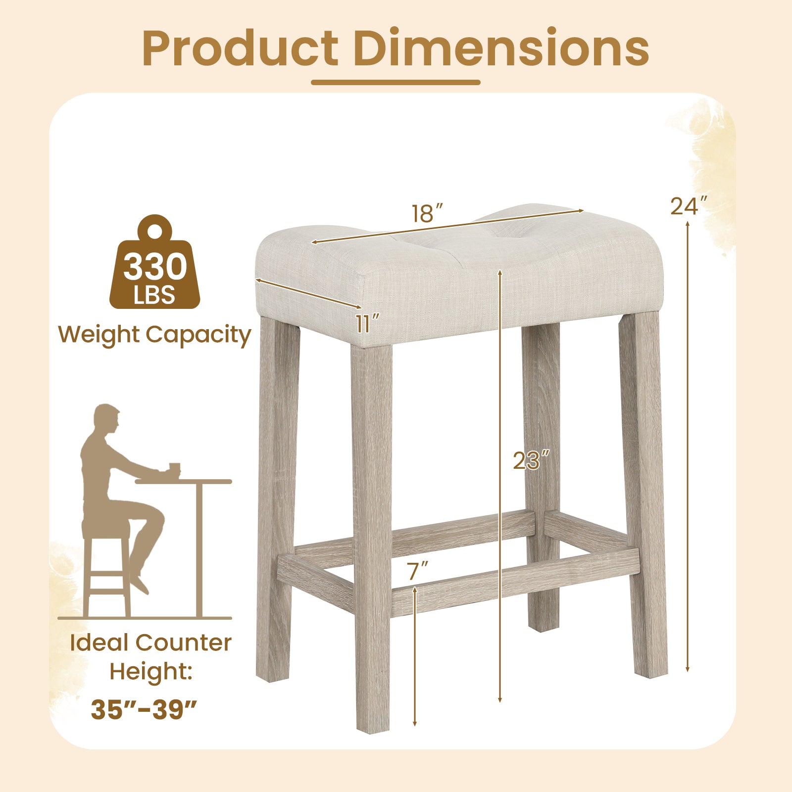 Set of 2/4 Upholstered Counter Height Bar Stool, Light Gray Bar Stools at Gallery Canada
