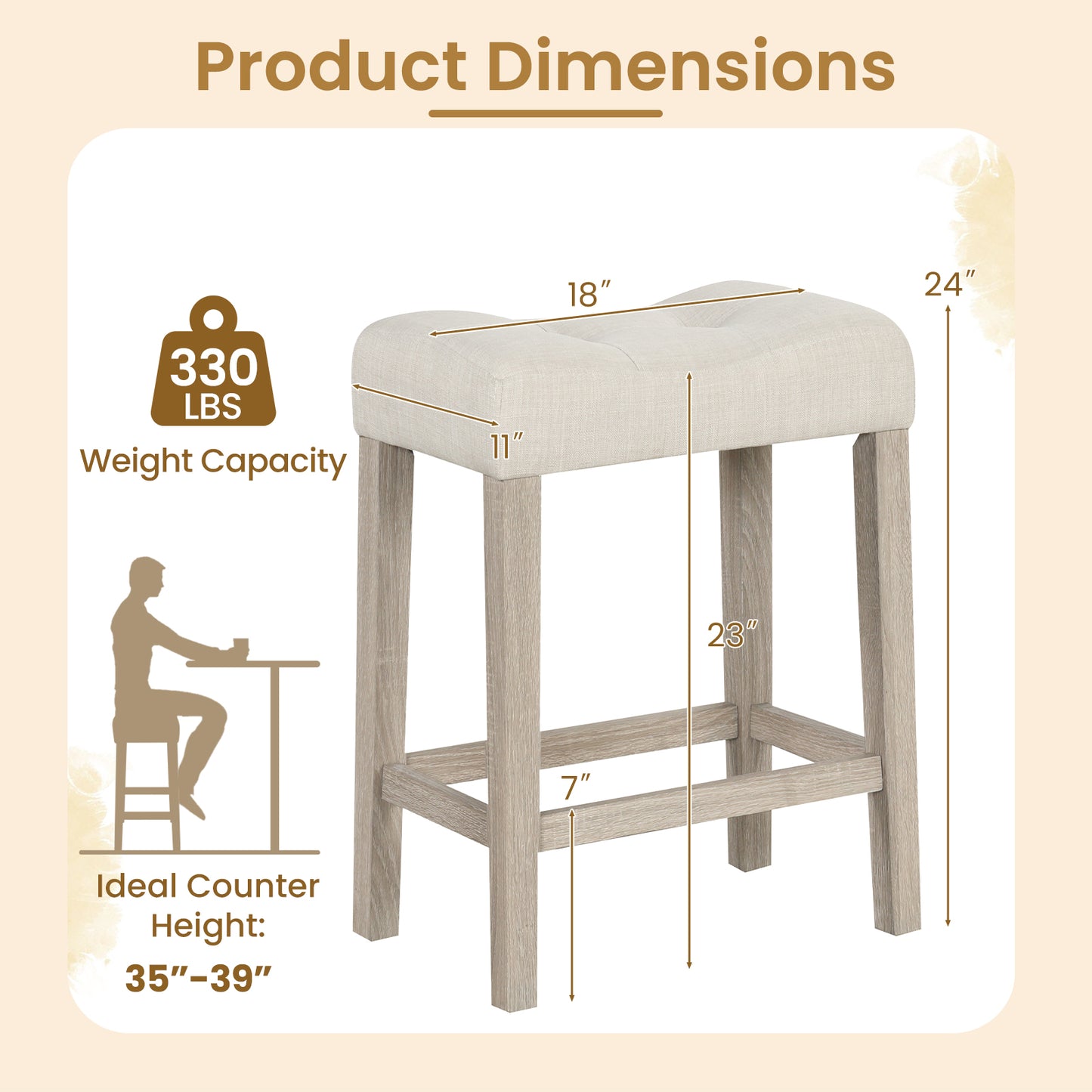 Set of 2/4 Upholstered Counter Height Bar Stool, Light Gray Bar Stools at Gallery Canada