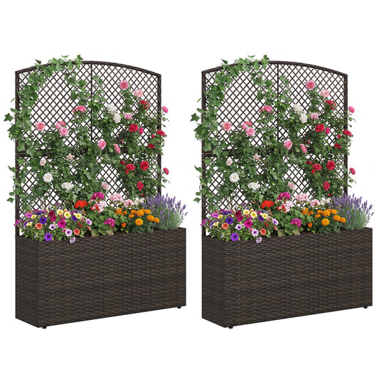 Set of 2 58" Raised Garden Bed with Trellis, Brown Raised Garden Beds Brown at Gallery Canada