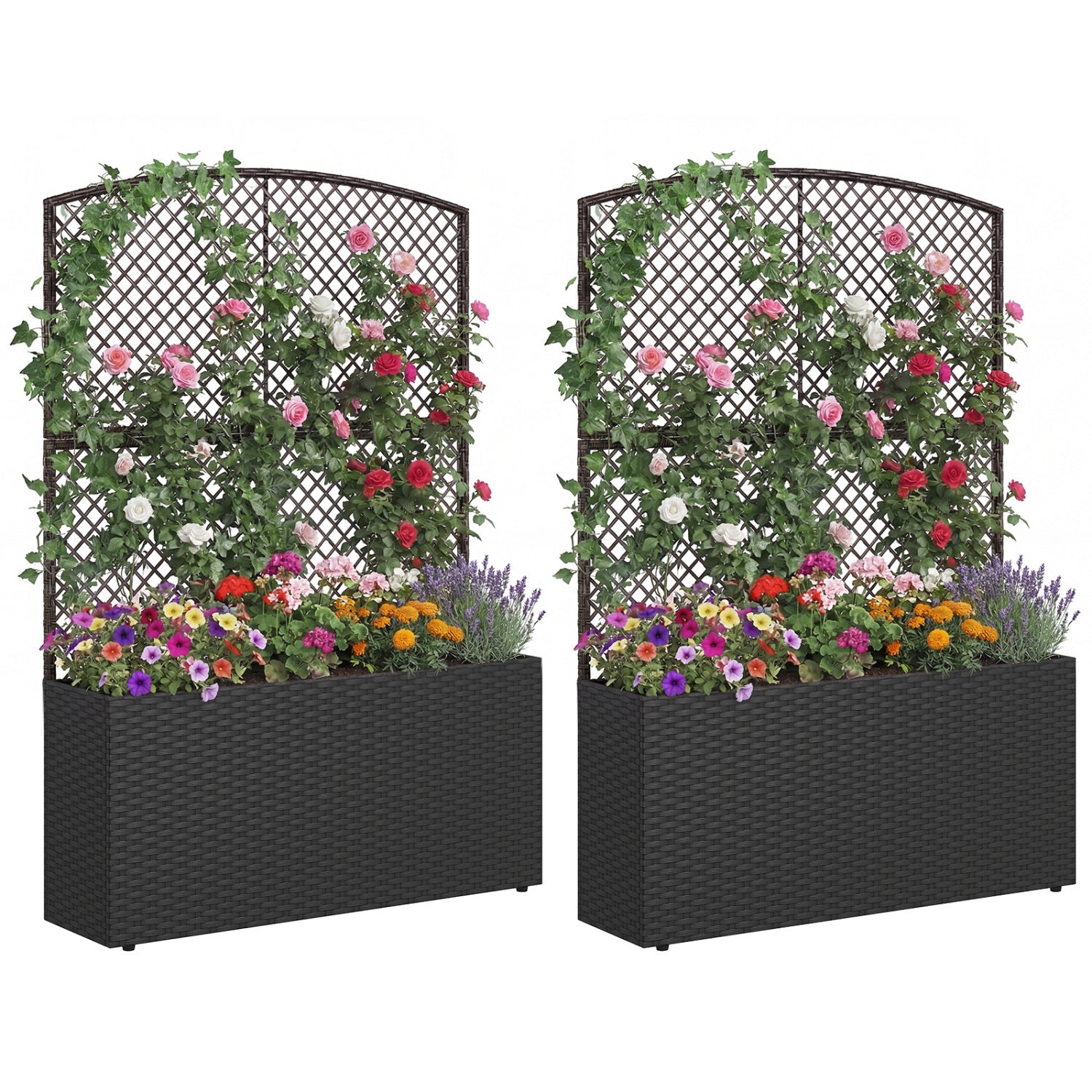 Set Of 2 58 Inch Raised Garden Bed, Trellis, Wicker Planter Box, Black Raised Garden Beds Black at Gallery Canada