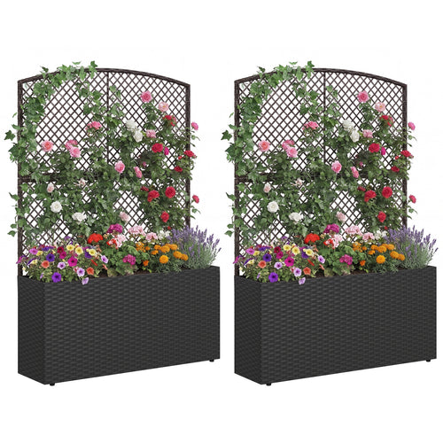 Set Of 2 58 Inch Raised Garden Bed, Trellis, Wicker Planter Box, Black