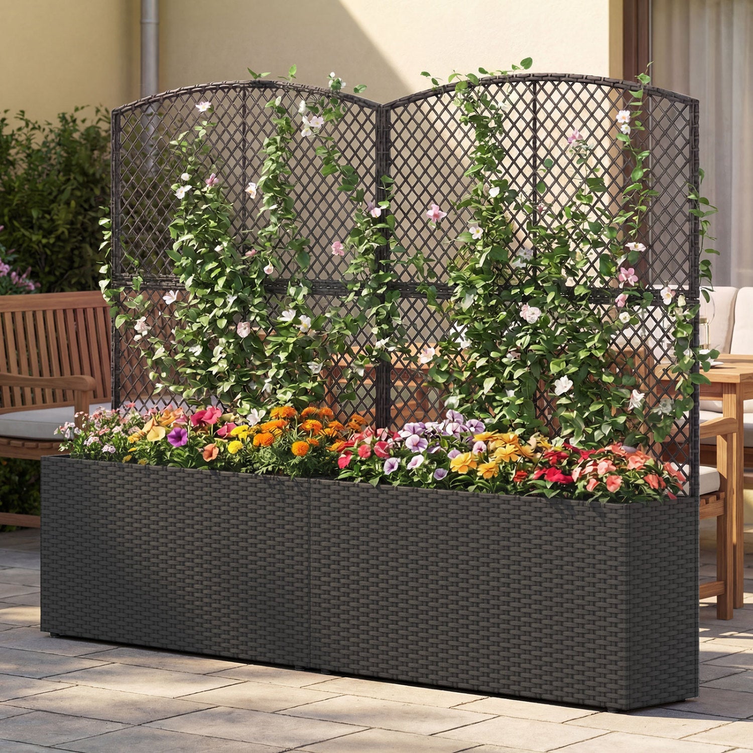 Set Of 2 58 Inch Raised Garden Bed, Trellis, Wicker Planter Box, Black Raised Garden Beds at Gallery Canada