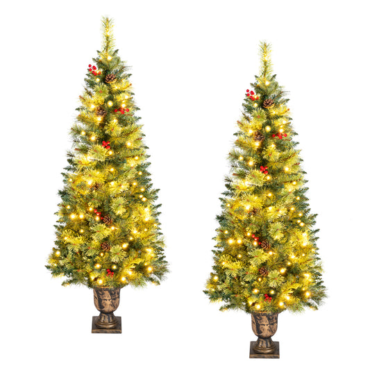 Set of 2 5 ft LED Christmas Trees, Pine Cones, 260 Tips, Red Christmas Tree Options at Gallery Canada