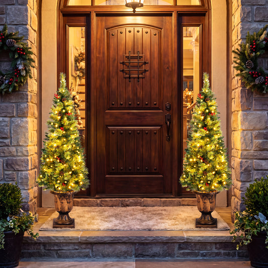 Set of 2 5 ft LED Christmas Trees, Pine Cones, 260 Tips, Red Christmas Tree Options at Gallery Canada