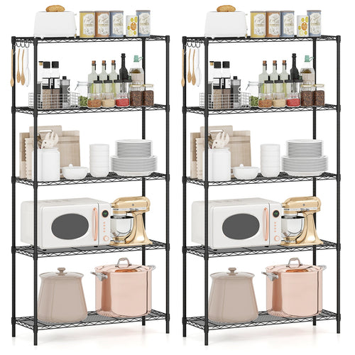Set of 2 5-Tier Metal Storage Shelving Unit with V-Shaped Wire Rack and 1250 LBS Capacity, Black