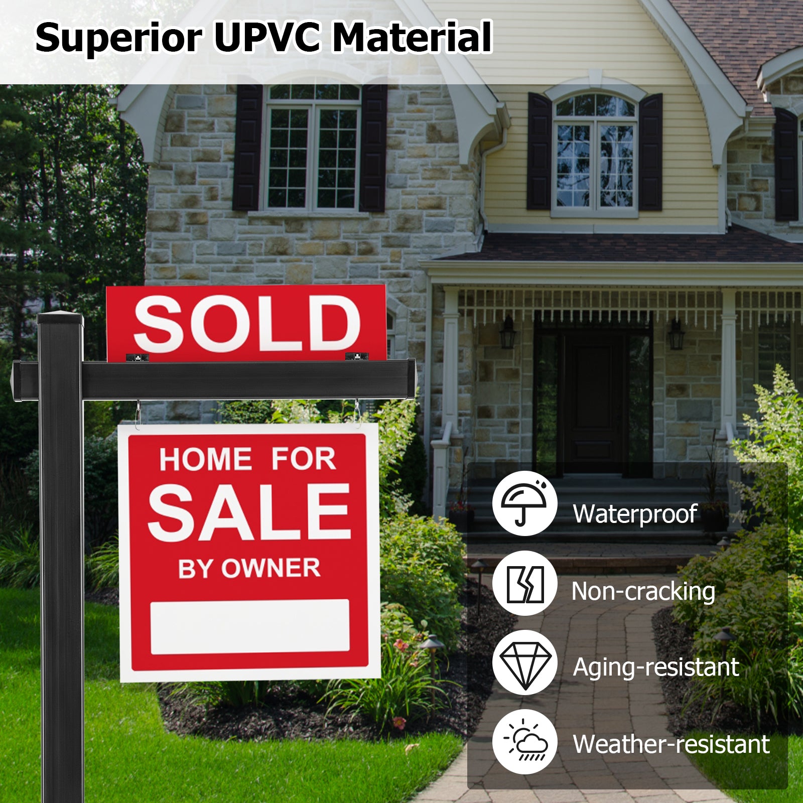 Set Of 2 6 Feet Vinyl UPVC Real Estate Yard Sign Post, Black Outdoor Decor at Gallery Canada