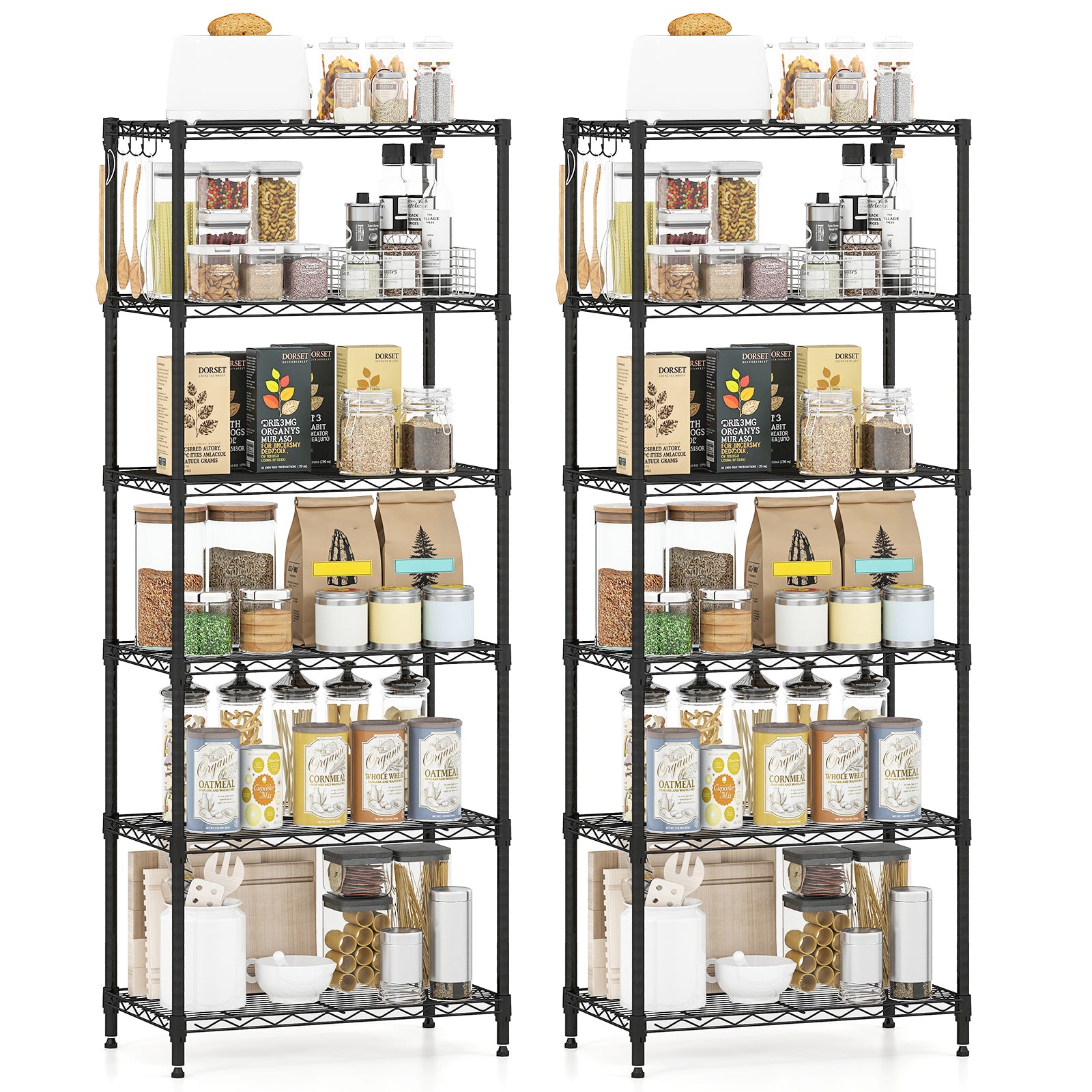 Set of 2 6-Tier Metal Storage Shelving Unit with V-Shaped Wire Rack and 900 LBS Capacity, Black Garages Black at Gallery Canada