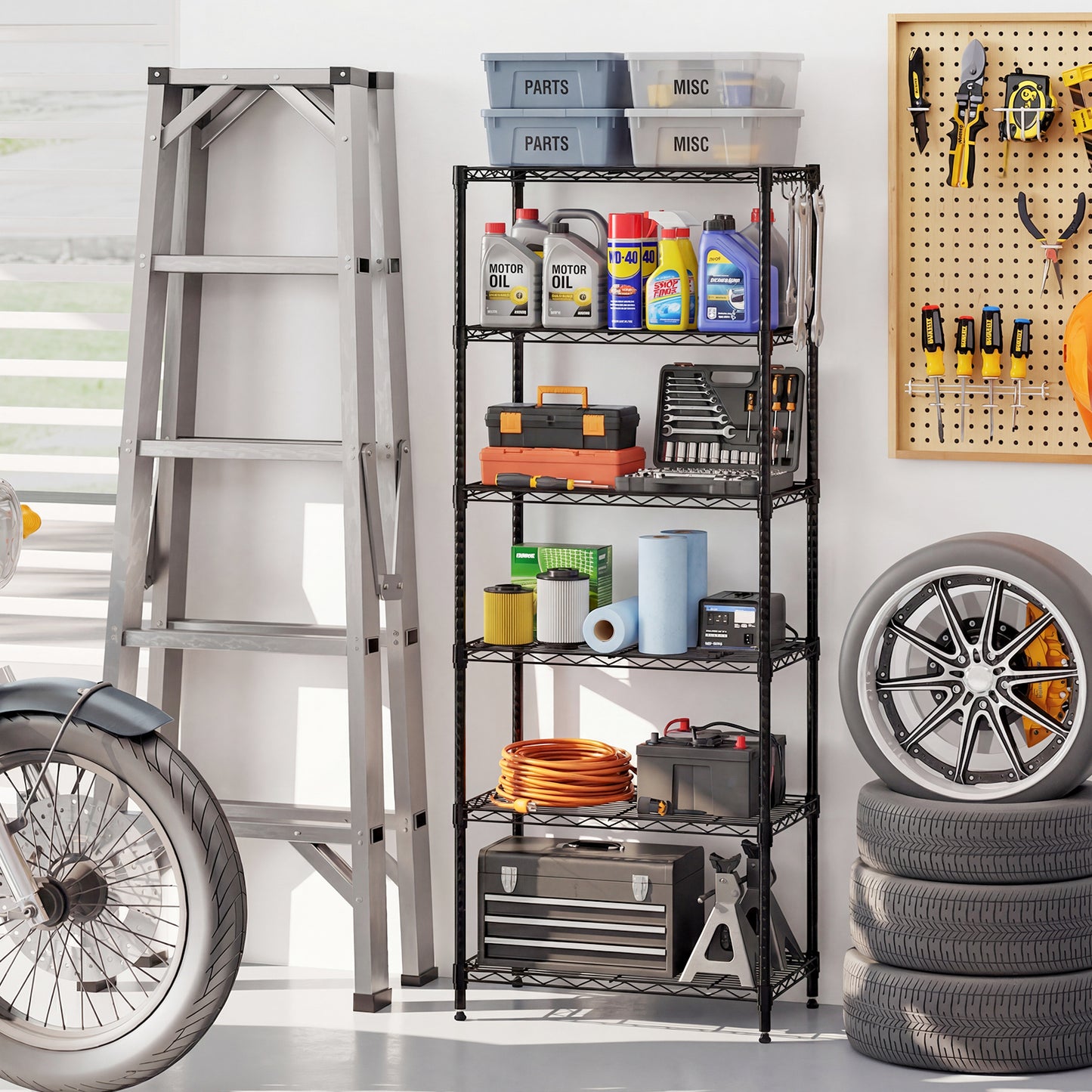 Set of 2 6-Tier Metal Storage Shelving Unit with V-Shaped Wire Rack and 900 LBS Capacity, Black Garages at Gallery Canada