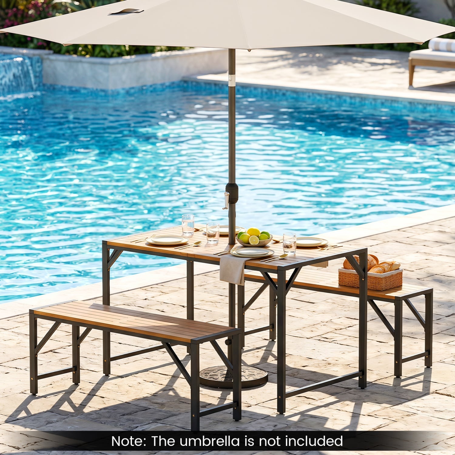 Set of 2 Acacia Wood Outdoor Bench 47.5