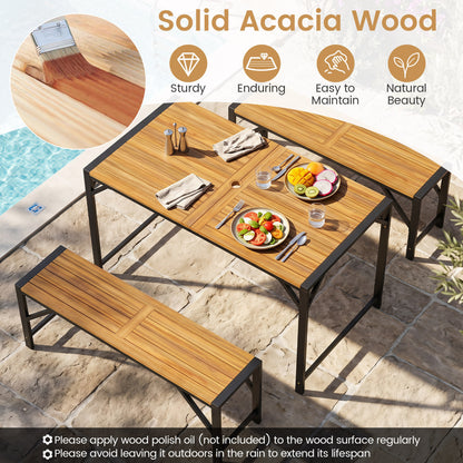 Set of 2 Acacia Wood Outdoor Bench 47.5", Slatted Seat Beach & Lawn Chairs at Gallery Canada