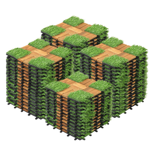 2 Pcs Acacia Deck Tiles, Artificial Grass, Natural Outdoor Deck Tiles & Planks Natural at Gallery Canada
