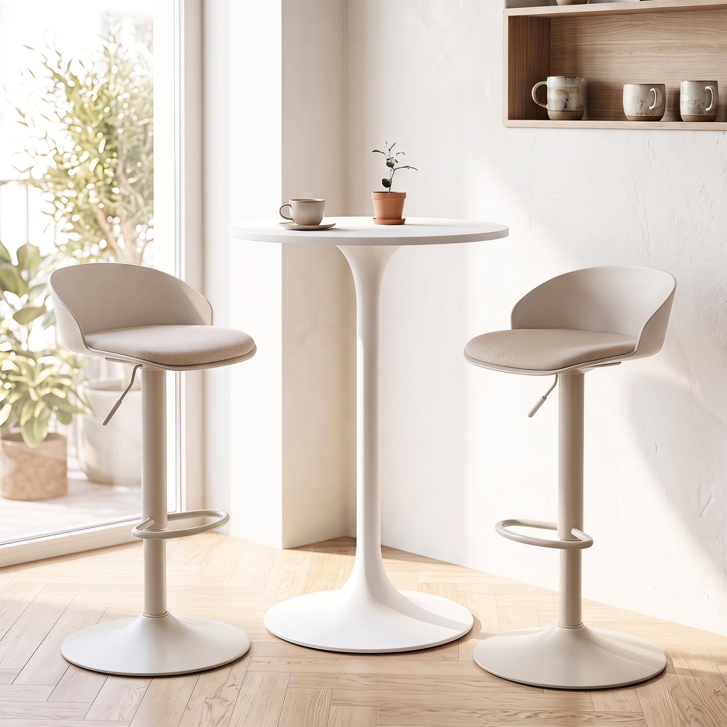 Ensemble de 2 tabourets de bar pivotants réglables, blanc crème