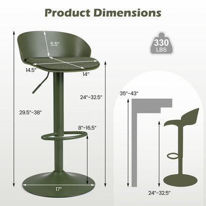 Tabourets de bar pivotants réglables avec dossier, repose-pieds, 330 livres, vert
