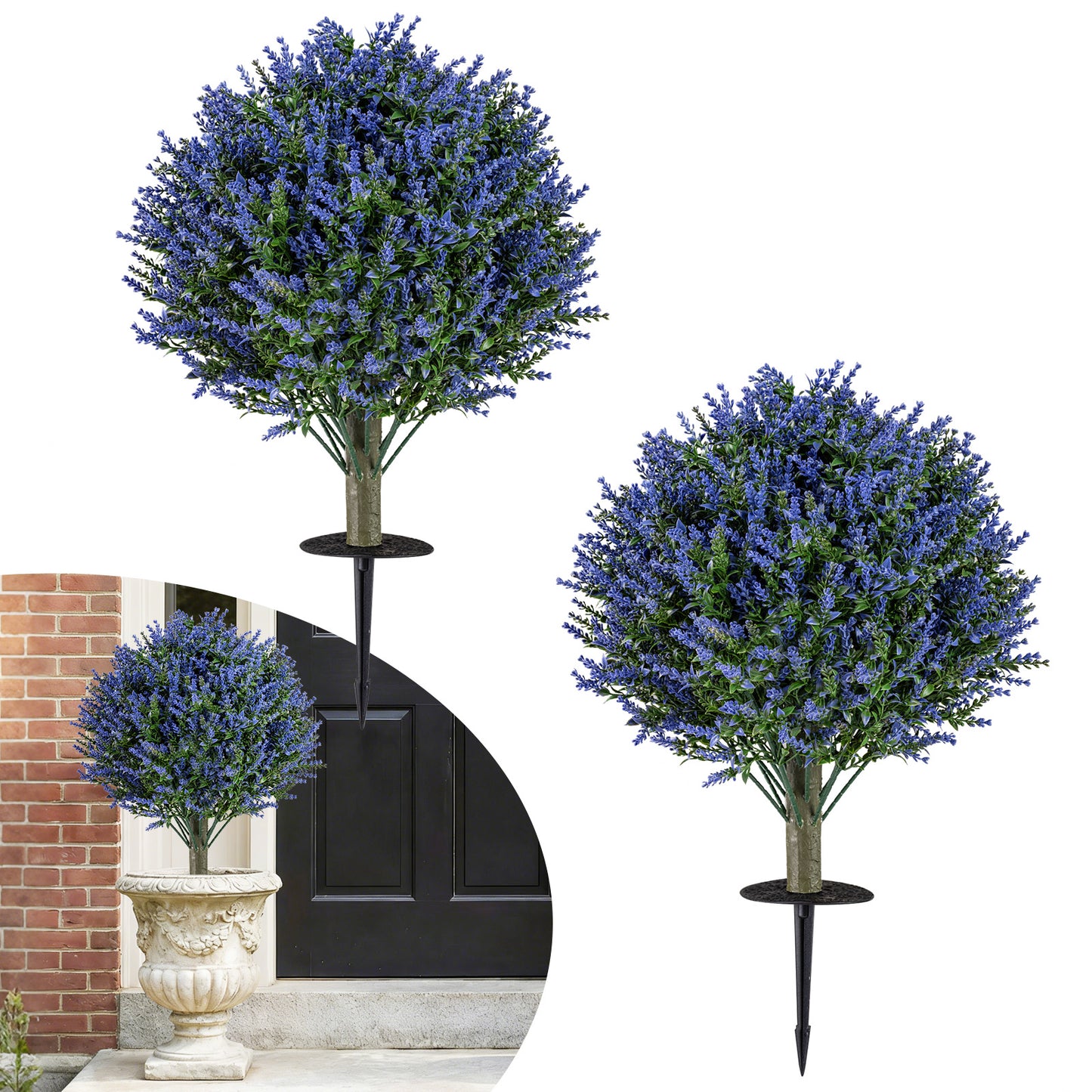 Set of 2 Artificial Lavender Topiary Ball Trees with Ground Spikes Faux Plants at Gallery Canada